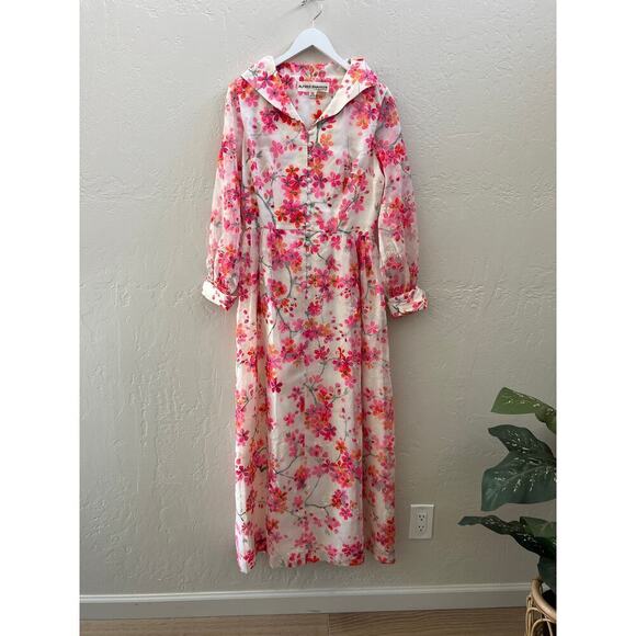 Vintage 1960's Designer Pink Floral Long Sleeve Button Up Maxi Dress - Picture 5 of 7